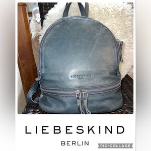 LIEBESKIND BERLIN Distressed Army Green Genuine Leather Backpack